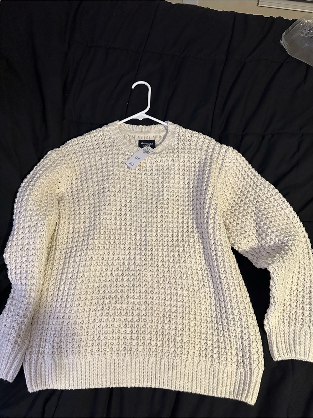 Abercrombie & Fitch Men's Ivory Waffle-Knit Crewneck Sweater